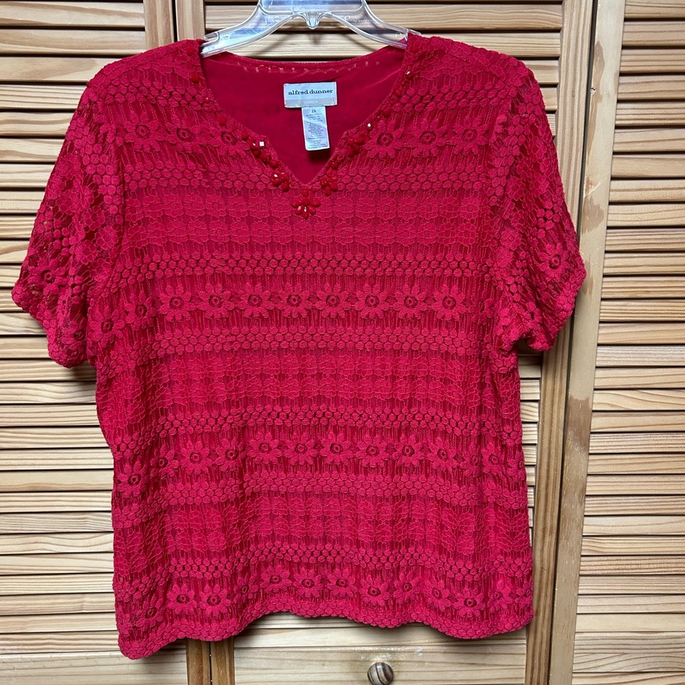 Women’s Dusty red shortsleeve 2X Dunner Cotton blend lined embroidery Valentine